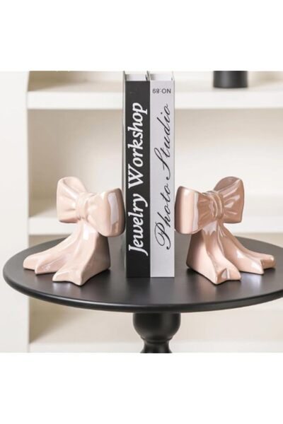 Generic Brand 2pcs Bow Design Ceramic Bookends, Decorative Pink Book Holder w...