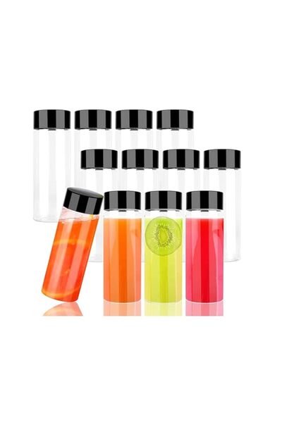 Generic FUFU 12 Pack 7 OZ (200 ml) Clear PET Plastic Juice Bottles with Black...