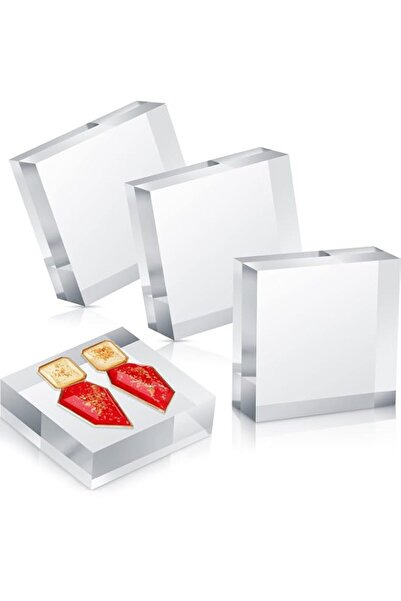 Generic Remerry 4 Pieces 3 x 3 x 1 Acrylic Square Display Block Clear Polishe...