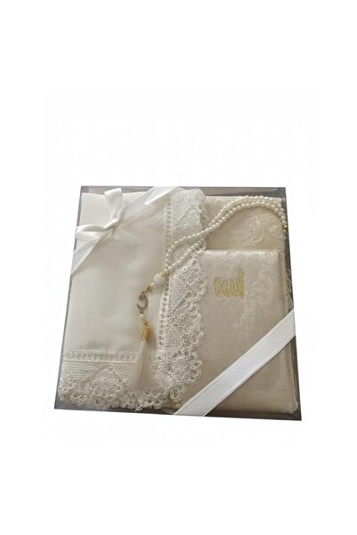 Generic Brand Beige Luxury Velvet Prayer Rug Gift Set with Decorative Booklet...