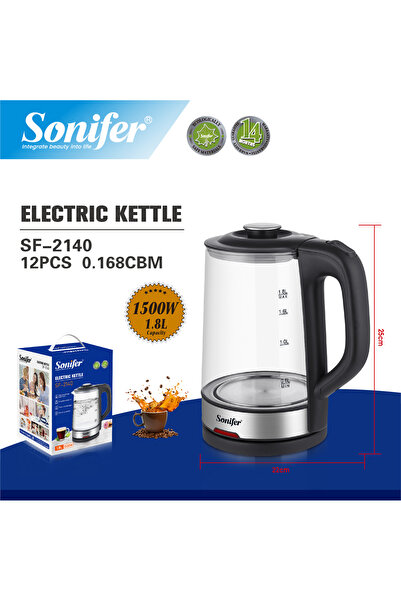 Sonifer Borosilicate Glass Electric Kettle 1500W 1.8L SF-2140 3 Years