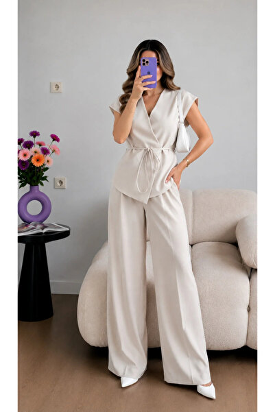 Ekim Store Cream Double-Breasted Lace-Up Vest Trousers Blazer Suit