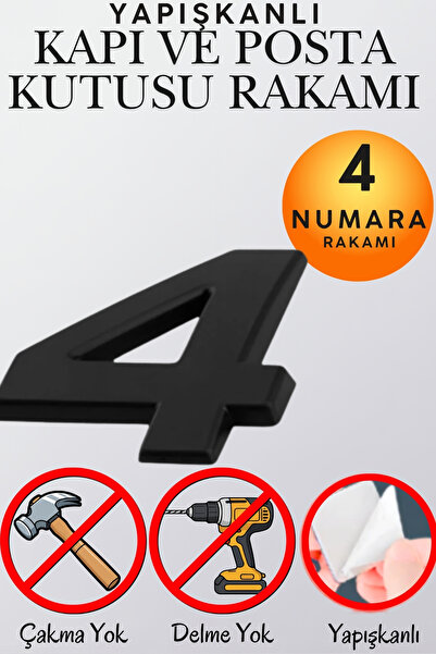 KAYRA LEATHER CRAFT Mat Siyah Yapışkanlı 5 cm Kapı Numarası 4 Küçük Boy 50 mm...