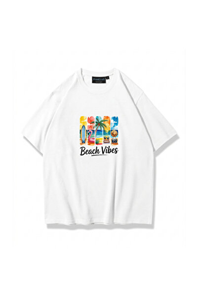Gölge Store Unisex Beach Vibes Tshirt White Printcraft
