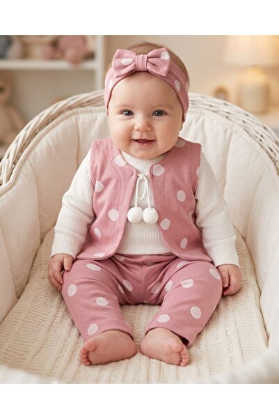 VOY KİDS Baby Girl Polka Dot Bandana Vest 3-Piece 3-6-9-12-18 Months 4-Piece ...