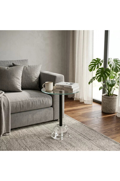 Al Hadaya Mall Modern Design Glass and Acrylic Single Service Table - Black a...