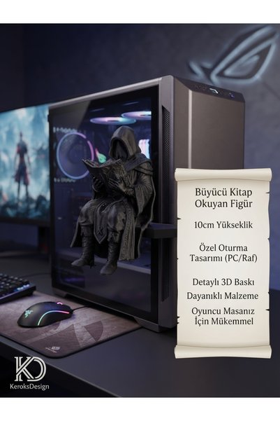KeroksDesign Büyücü Kitap Okuyan 3D Baskı 10 cm Figür - Oyuncu Masası ve Game...