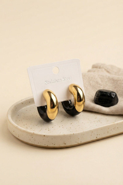 OGHAMAY 316L Steel Gold Color Black Ring Model Women's Earrings