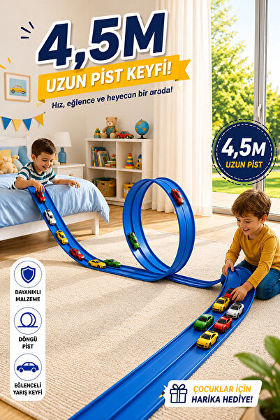 elisalife Oyun Esnek Yarış Pisti Kıvrılabilen Aksiyon Pisti Go Track 4.5 Mt F...