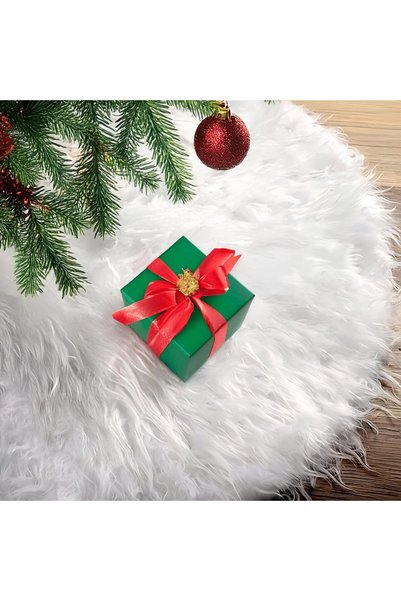 OEM Fustă pentru bradul de Crăciun, 122 cm, blană artificială albă, fir lung