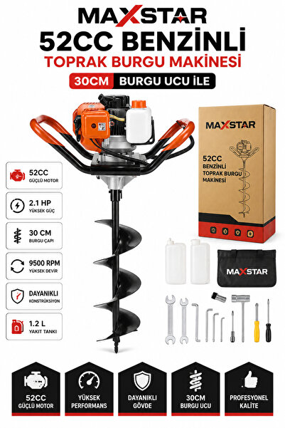 Yüksek Performanslı 52CC Benzinli Toprak Burgu Makinesi 30CM Burgu | Fidan Dikme Çukur Açma Delme