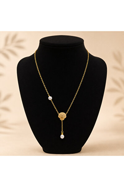 GlaMLo Accessories Επιχρυσωμένη αλυσίδα από ανοξείδωτο ατσάλι με κοχύλι και μ...