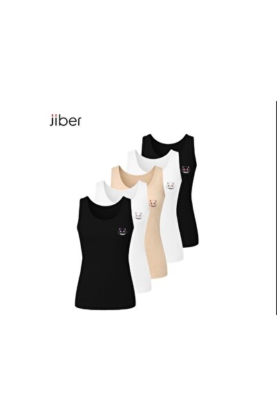 Jiber Thick Strapped Cotton Comfortable Girls' Undershirt with Cat Design, Pa...