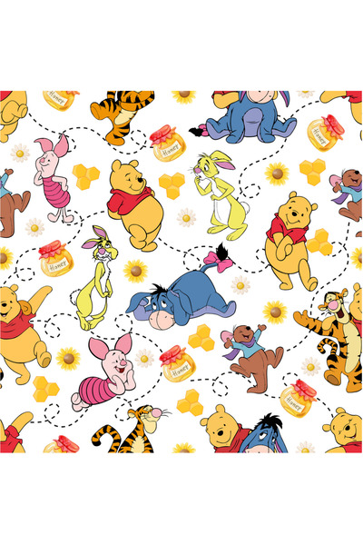 pix kumaş Winnie the Pooh Temalı Karakterli Dijital Baskılı Süprem Kumaş