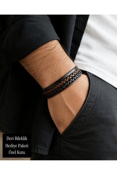 HER ŞEY NOTA www.herseynota.com سوار جلدي متعدد الطبقات للرجال - تصميم مضفر ب...