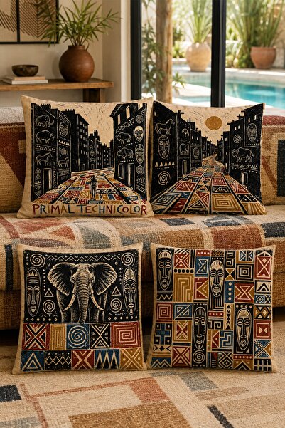 EVPANYA Abstract African Bohemian Patterned 4-Piece Throw Pillow Cover Set