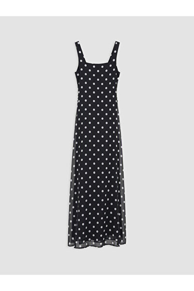 LC Waikiki Black Square Neck Polka Dot Bodycon Dress