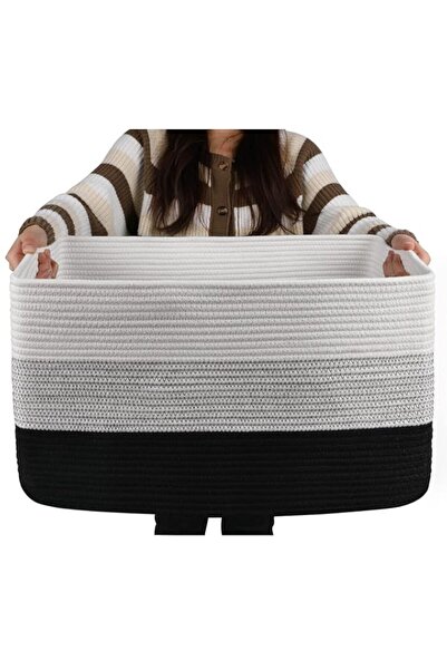 Generic OIAHOMY Large Cotton Rope Basket, Rectangle Woven Baskets for Storage...