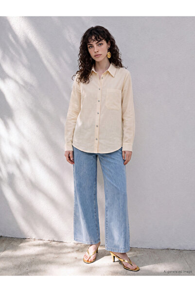 LC Waikiki Alita City Wideleg Women's Jean Pants with Elastic Waist and Contr...