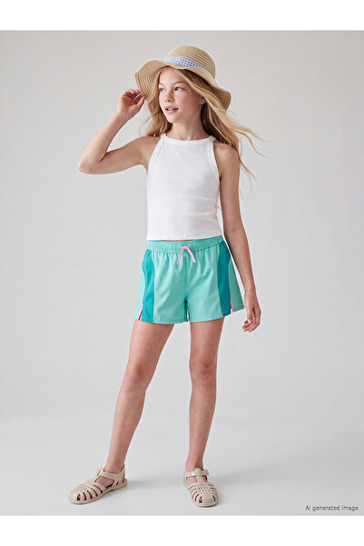 LC Waikiki Trendlucky Girls' Color Block Swim Shorts with Lace-Up Detail