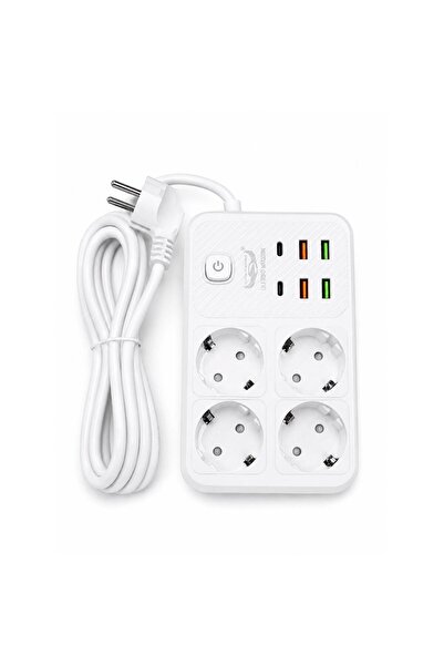 Kadı Prelungitor / Multiprize cu protecție, 4 prize, USB-A și USB-C, cu între...