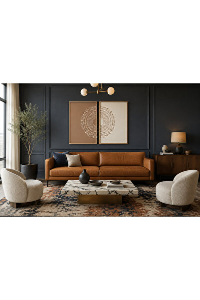 RDEKOR Dairesel Geometrik Formlar Temalı Modern 2’li Set Dekoratif Duvar Tabl...