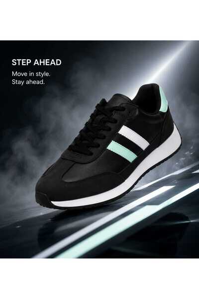 Generic Men's Black & Mint Green Casual Sneakers – Stylish Stripe Design with...