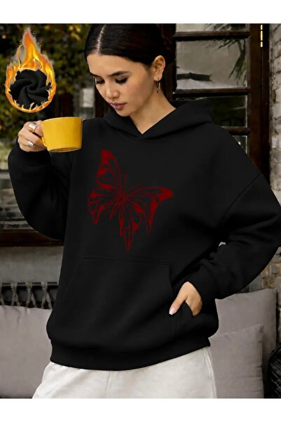 FUFLUNS Oversize Unisex Women'S/Men's Hooded Sweatshirt with Butterfly Silhou...