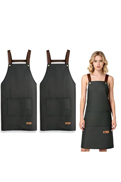 Generic Set of 2 Black Adjustable Kitchen Aprons for Men and Women, Durable W...