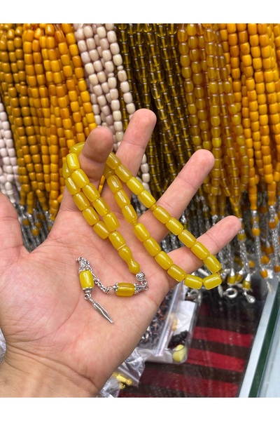 tesbihciniz سبحة من الكهرمان الأصفر المقطوع على شكل برميل