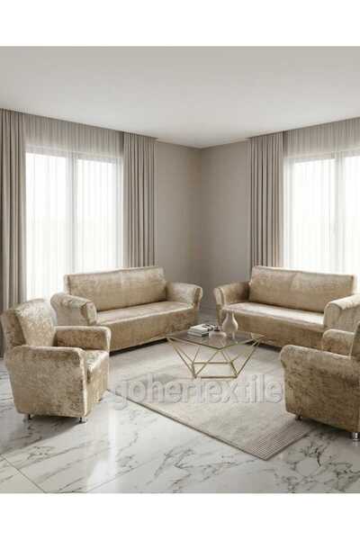 gohertextile Premium Işıltılı Kadife Esnek 3+3+1+1 Koltuk Kılıfı Seti – Evini...