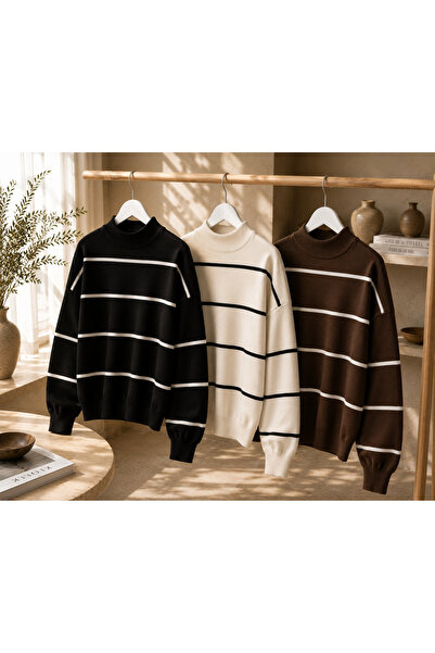 pepule Women's 3-Piece Striped Knitwear Sweater Oversize Loose Design