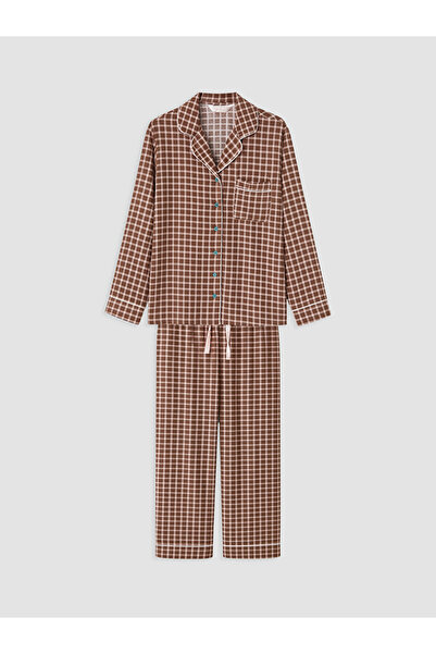 LC Waikiki Rmz Gi̇yi̇m Farkiyla Shirt Roba Yaka Ka Checked Shlemeli Women's P...