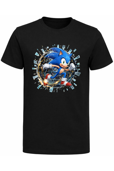 Efendioğlu Design Black Background Running Sonic Printed Kids T-Shirt – Speed...