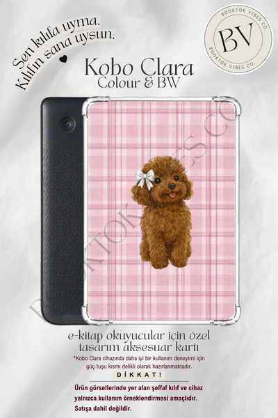BookTok Vibes Co. Poodle Puppy Pembe Ekose Desenli Insert - Kindle ve Kobo E-...
