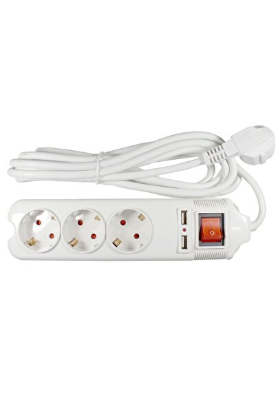 OEM Πολύπριζο Lohuis 3 θέσεων + 2 x USB, 3 μέτρα, 3500 W, 3 x 1.5 mm², προστα...