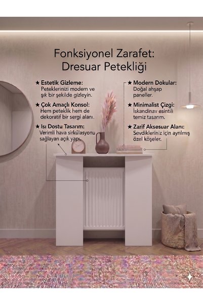wudie Dekoratif Petek Kaplama Dresuar 76 cm - Isı Geçirgenli Modern Kalorifer Radyatör Kapama Paneli Çok Amaçlı Petek Gizleme Rafı