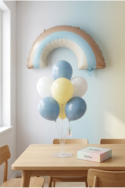 Partixa Retro Rainbow Blue Balloon Stand Set |   Transparent 7-Piece Stand + ...