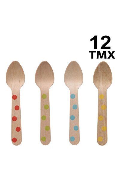 OEM Lingurite din Lemn de Petrecere cu Maner cu Buline Color 10.5cm - 12buc