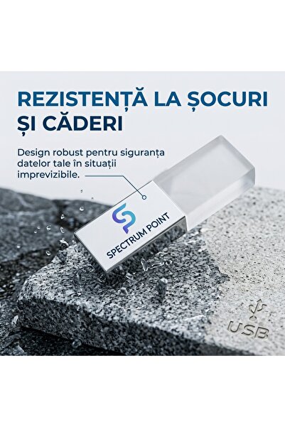 SpectrumPoint Stick USB / Memorie USB SpectrumPoint, capacitate 128 GB, USB 2.0, OTG, compatibil cu Laptop / PC / Telefon mobil / Tabletă, carcasă metalică cu cristale luminoase, Argintiu
