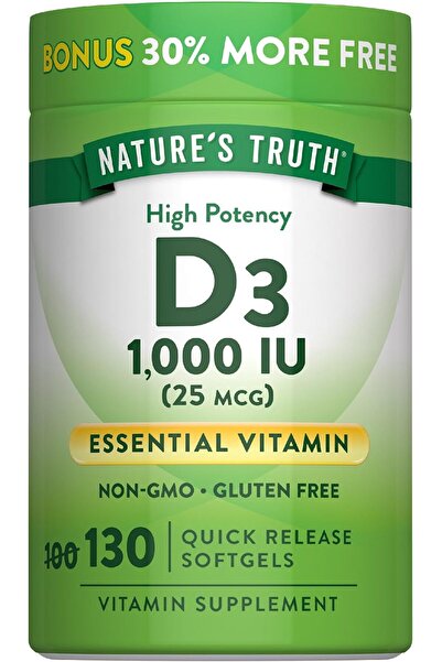 Nature's Truth Vitamin D3 1000 Iu | 130 Softgels | High D | Non-Gmo, Gluten F...