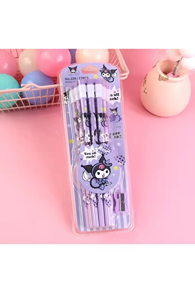 synshop Cute Cat Kuromiii Patterned 12-Piece Hb Pencil Set with Erasers and S...