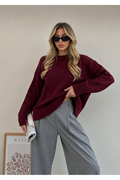 DepoExport Burgundy Oversize Knitted Sweater