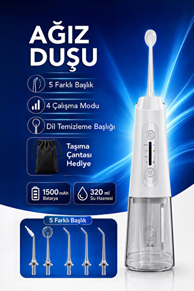 mimtec Şarjlı Ağız Duşu - 320ml Su Hazneli 5 Başlık 4 Çalışma Modlu Su Geçirm...