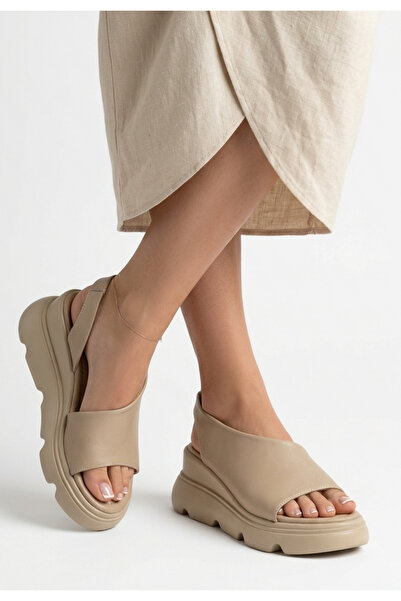 ALFA AKSESUAR 03 Todo Beige Skin Wedge Heel Sandals