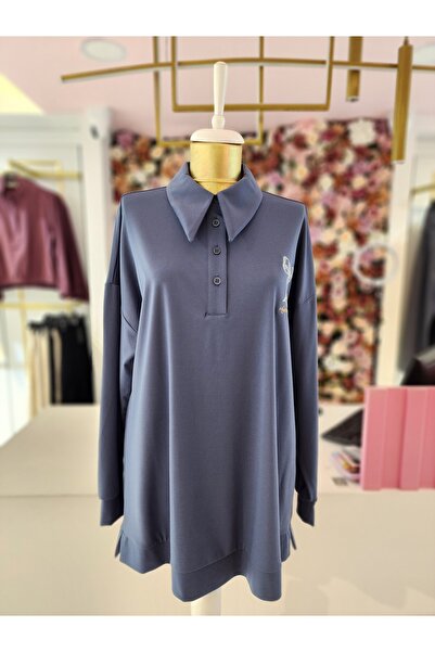 Kayra kadın indigo yaka detaylı sweatshirt