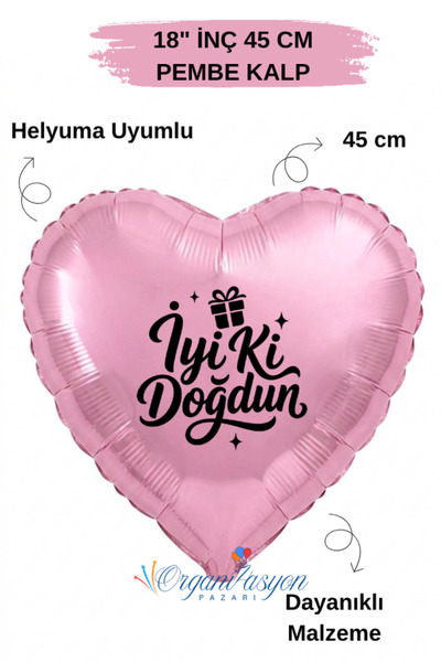 Organizasyon Pazarı 18 Inch Pink Heart Foil Balloon |   Happy Birthday Gift B...