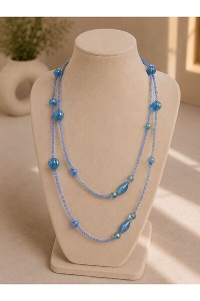 MARE BUTİK Blue Bead Detailed Long Layered Necklace
