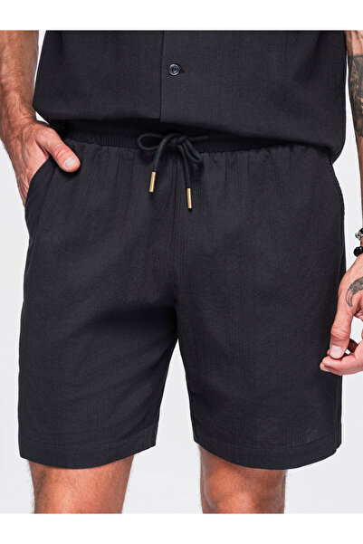 OMBRE Pantaloni scurți din bumbac pentru bărbați, talie elastică cu șnur, tex...