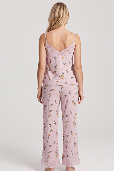 Siyah İnci lila çiçek desenli Bürümcük-Krınkıl Pijama Takım26120725